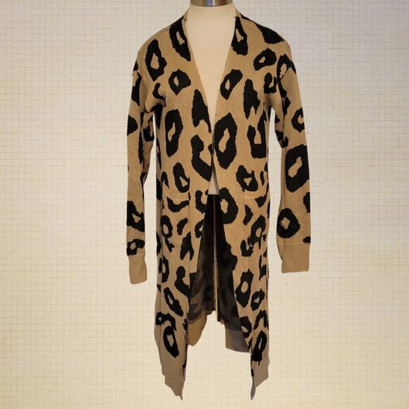 Leopard Print Open Front Longline Cardigan Goodnight Macaroon Medium - Picture 1 of 7